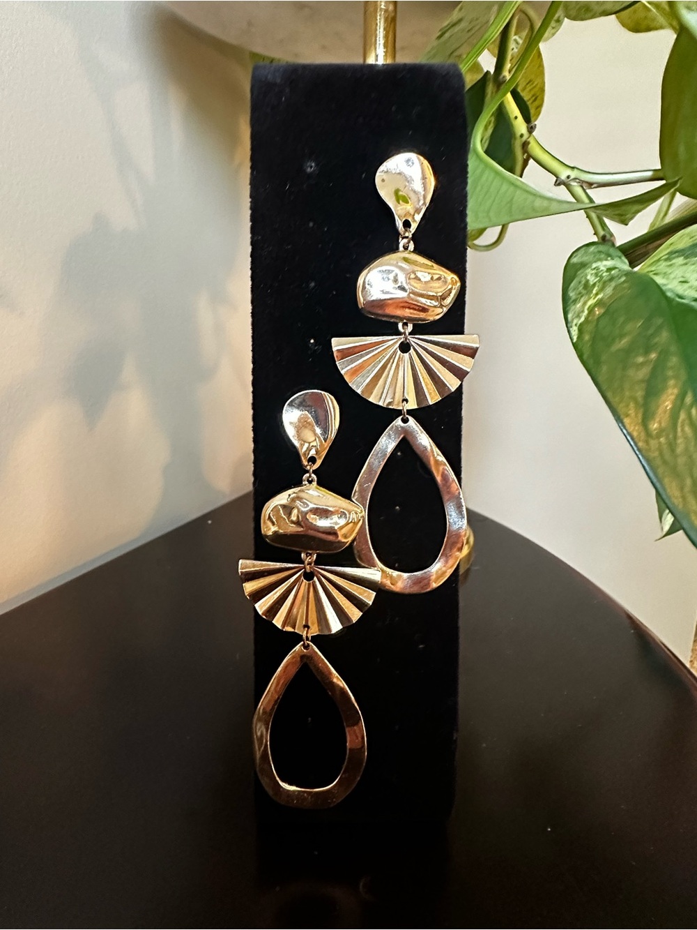 Chico's Gold Statement Fan & Teardrop Link Earrings